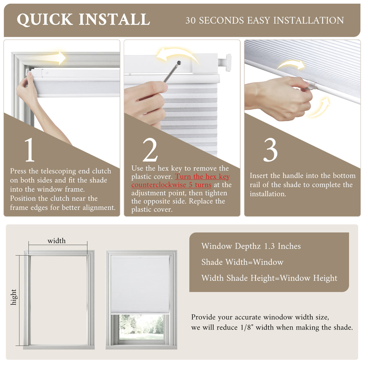 No-Drill Top Down Bottom Up (TDBU) Cordless Cellular Shades