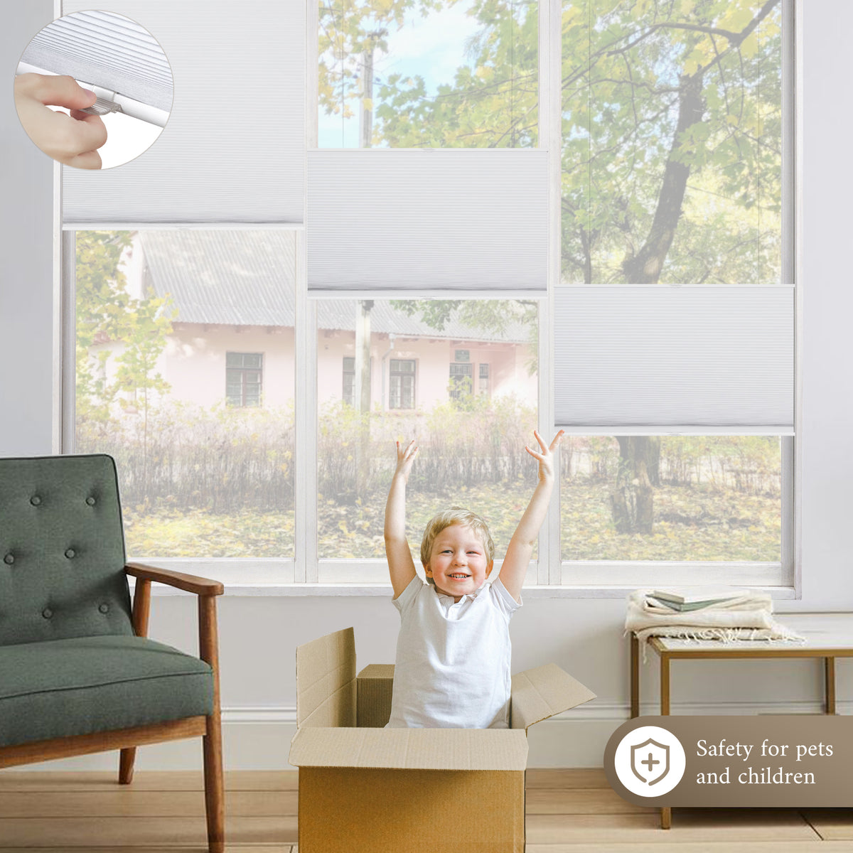 No-Drill Top Down Bottom Up (TDBU) Cordless Cellular Shades