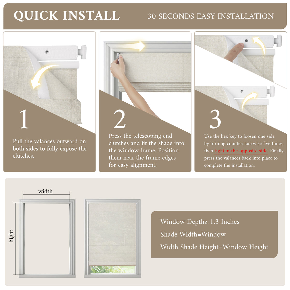 No-Drill Top Down Bottom Up (TDBU) Cordless Roman Shades