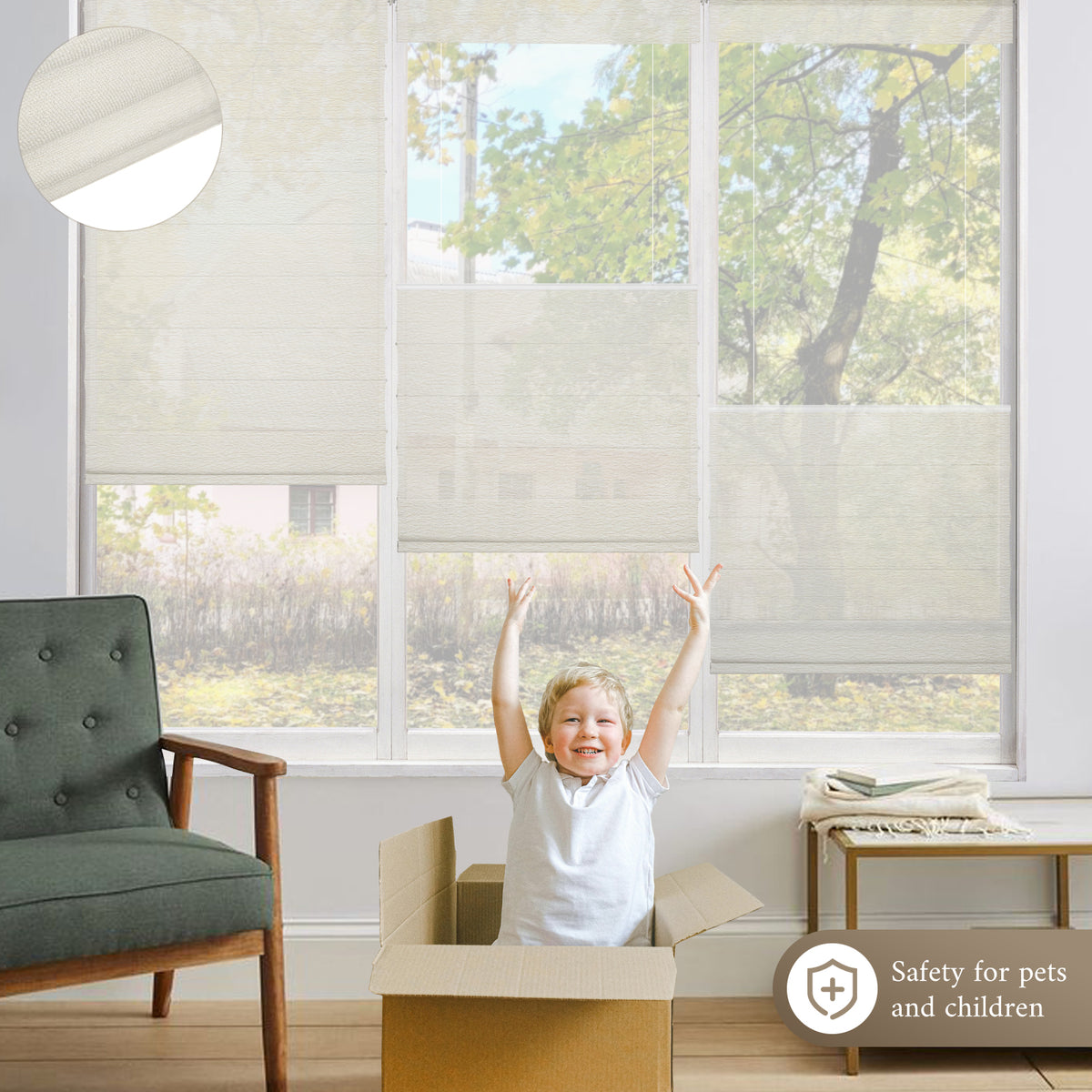 No-Drill Top Down Bottom Up (TDBU) Cordless Roman Shades
