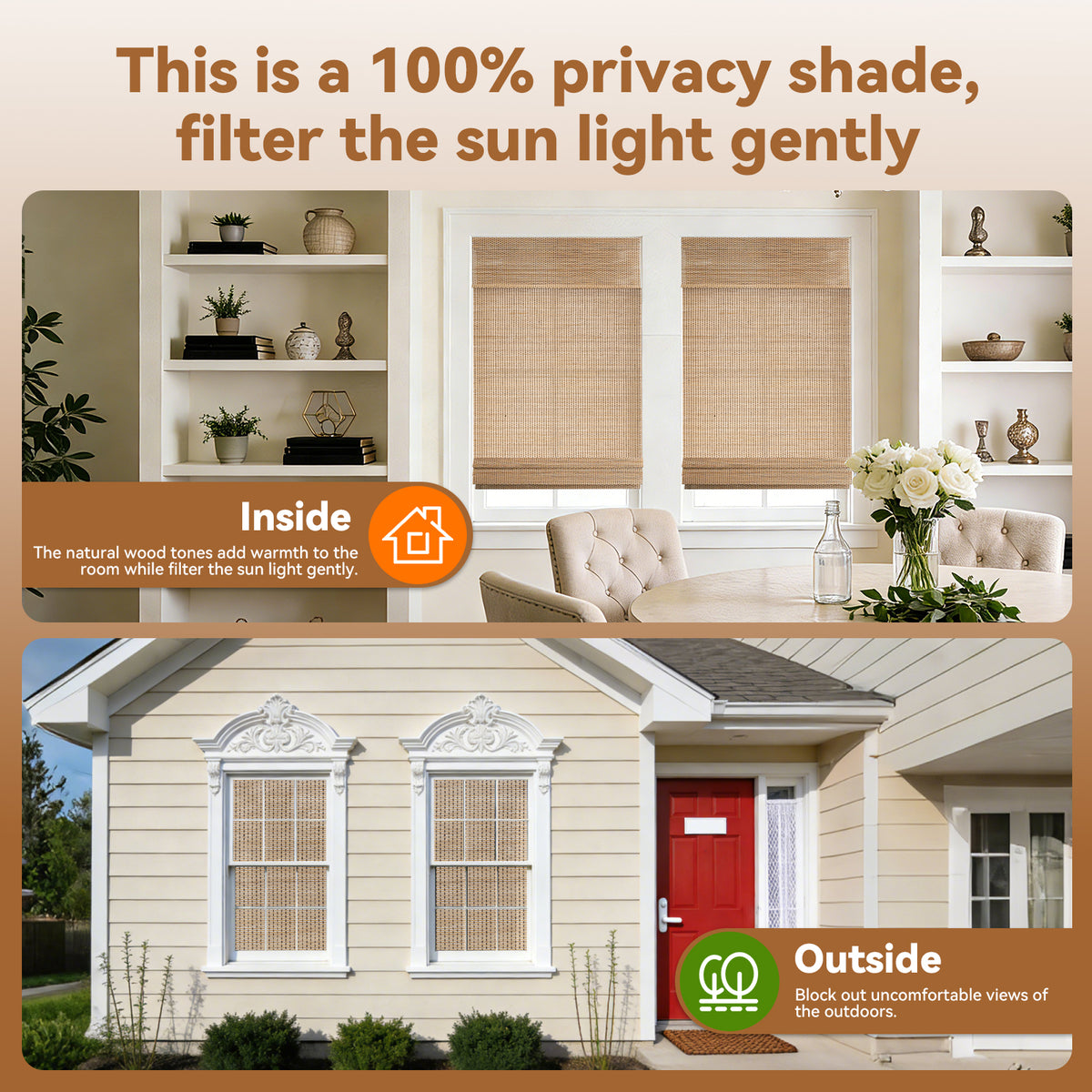 No-Drill Cordless Bamboo Roman Shade
