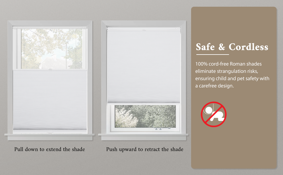 No-Drill Top Down Bottom Up (TDBU) Cordless Cellular Shades