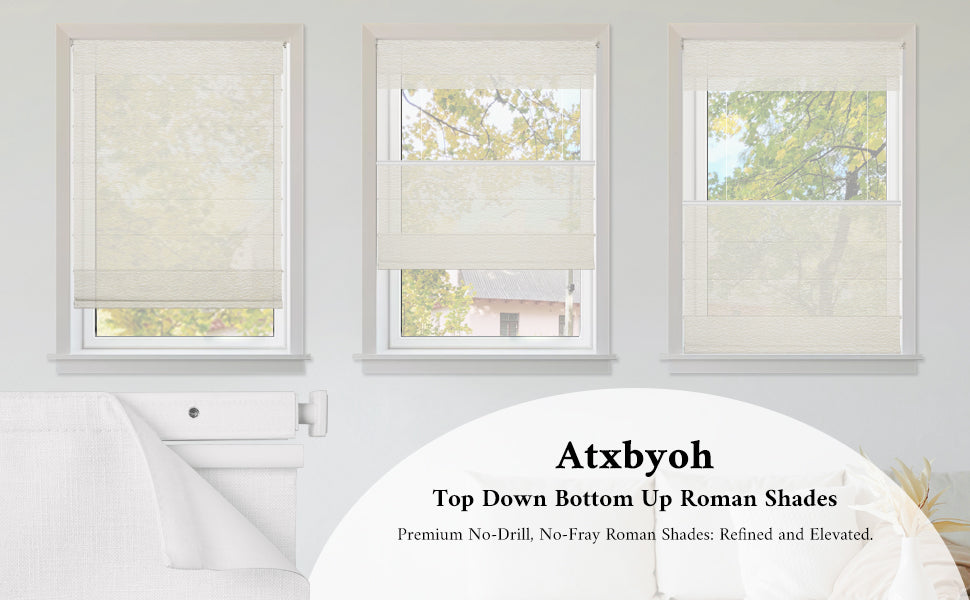 No-Drill Top Down Bottom Up (TDBU) Cordless Roman Shades