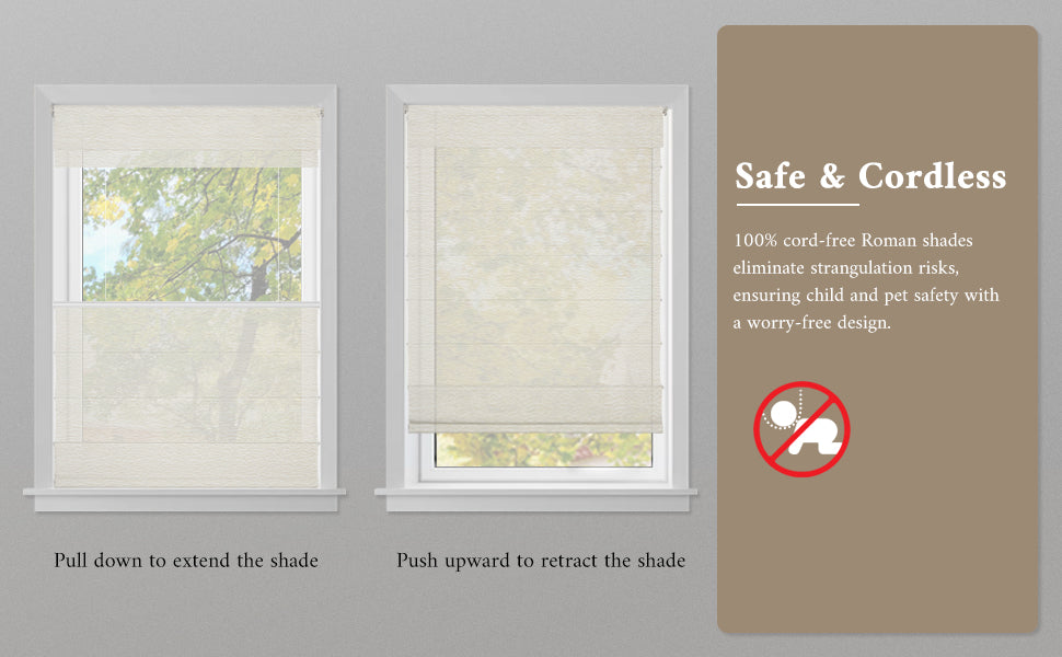 No-Drill Top Down Bottom Up (TDBU) Cordless Roman Shades