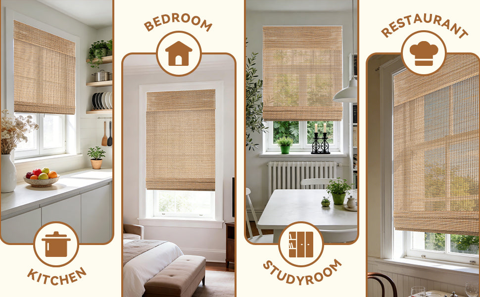 No-Drill Cordless Bamboo Roman Shade