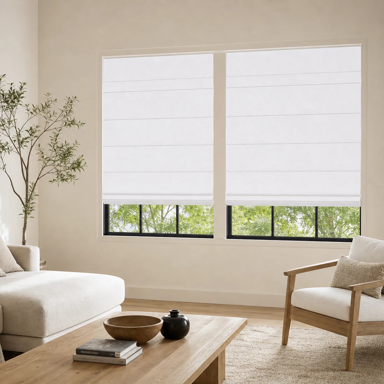 Cloud White Light Filtering Roman shade diffusing daylight